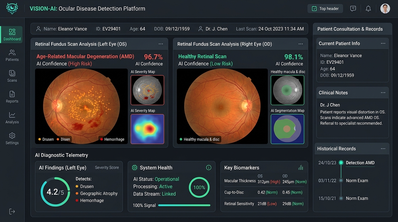 EyeQ AI-Powered Retinal Scan Analysis Platform Interface
